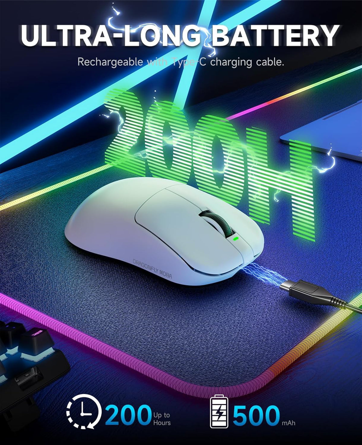 VGN F1 MOBA Wireless Gaming Mouse, 4K Polling Wired/Wireless Gamer Mice with 26K Optical Sensor, 55g Lightweight, 200h Battery Life, 6 Programmable Buttons, USB-C Charging, for PC/Mac/Laptop - White
