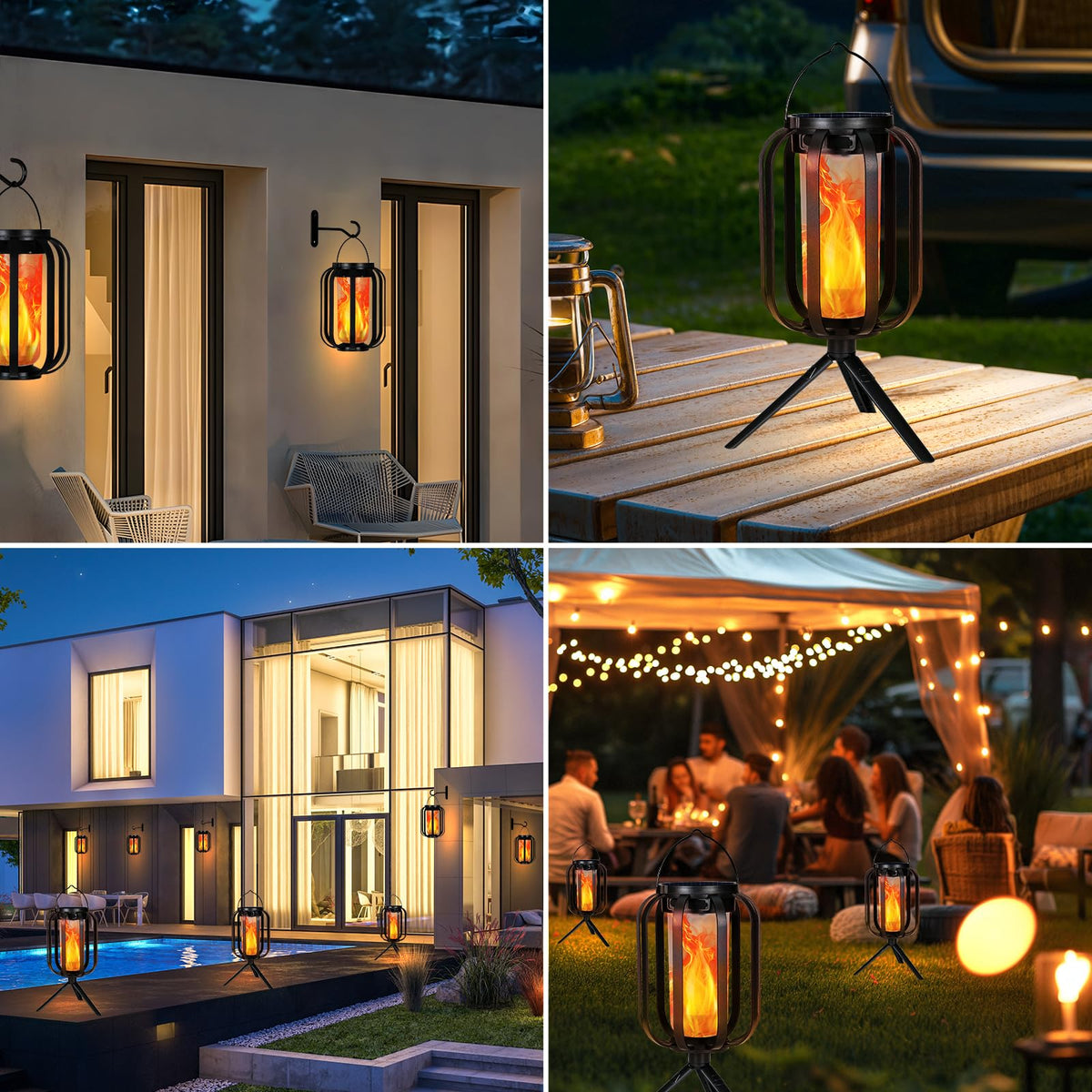 Solar Lantern Outdoor Lights, 2 Pack Waterproof Solar Powered Lanterns with Flickering Flame, Hanging Lantern Decorative for Outside, Solar Powered
