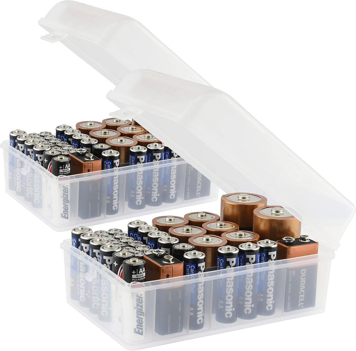 GlossyEnd Set 2, 37 15 12 6 2 2 9V of Slot Multi Battery Storage Box, Battery Storage Case, Battery Holder, Stores: AA