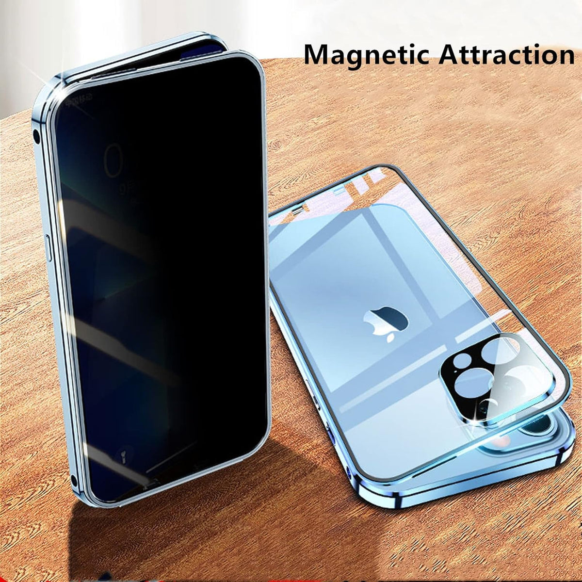 Jonwelsy Anti Peeping Case for iPhone 13 Pro Max, 360 Degree Protection Cover, Privacy Tempered Glass Anti-Spy Case Cover, Magnetic Adsorption Bumper Metal Frame Case for 13 Pro Max (Silver)