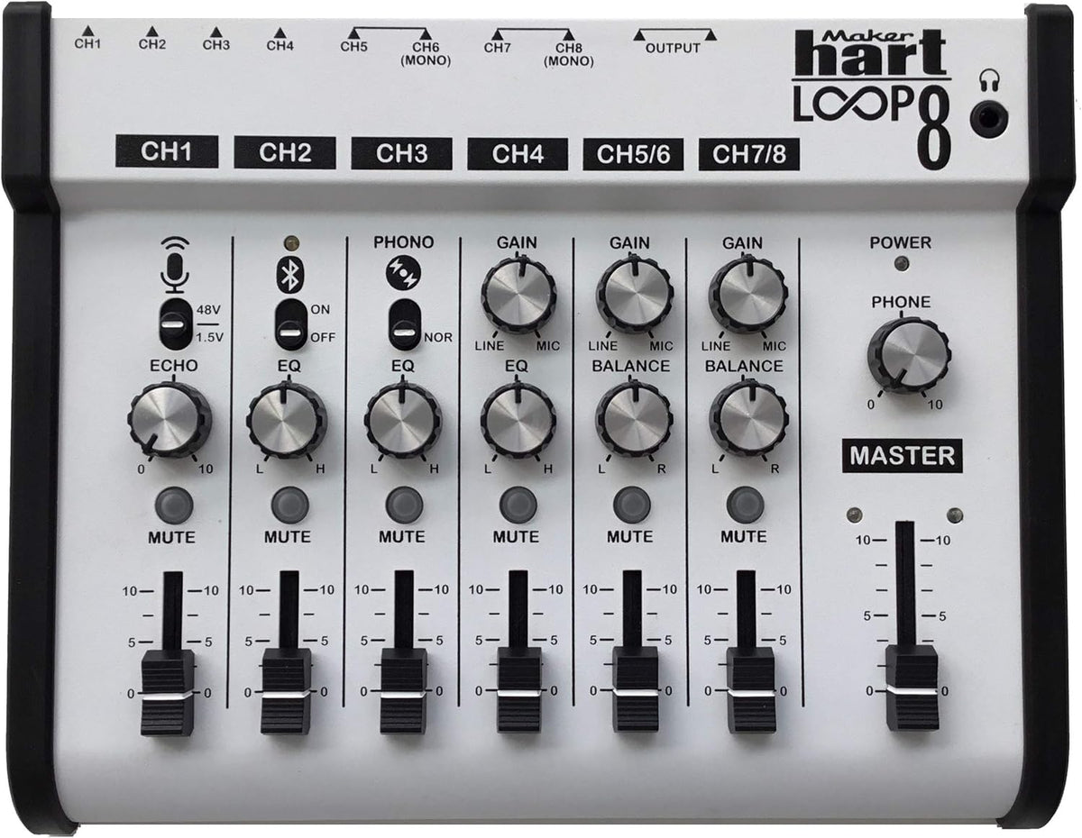 Maker hart Loop Mixer 8 3.5mm/6.3mm JACK/Bluetooth/Phono EQ Pre-amplify/microphone Compatibility/audio mixer