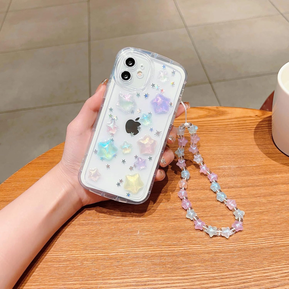 Clear Cute 3D Case for iPhone 11, Colorful Sparkling Stars with Bracelet Chain Design for Girls, Kawaii