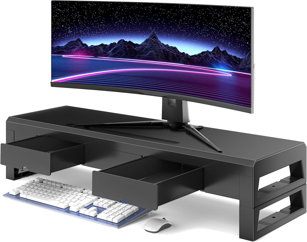 Computer monitor stand with 3 drawer ，Laptop Desk Shelf & Monitor Riser， 27.55 inches long desk riser ，Heavy Duty Gift Gaming Studio Offic (Basic Version, 700mm Drawer)
