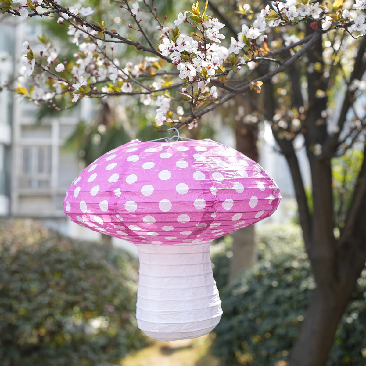 4Pcs Mushroom Paper Lanterns, Cynzia Large Paper Lantern Wonderland Forest Jungle Theme Hanging Ornament, 3D Mushroom Decor for Garden, Christmas