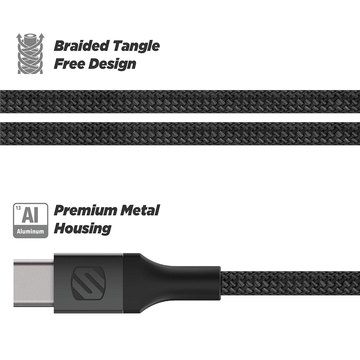 Scosche Ci4B8SG-SP Strikeline Mfi Certified Premium Charge & Sync Braided Cable for Lightning and USB-C Devices