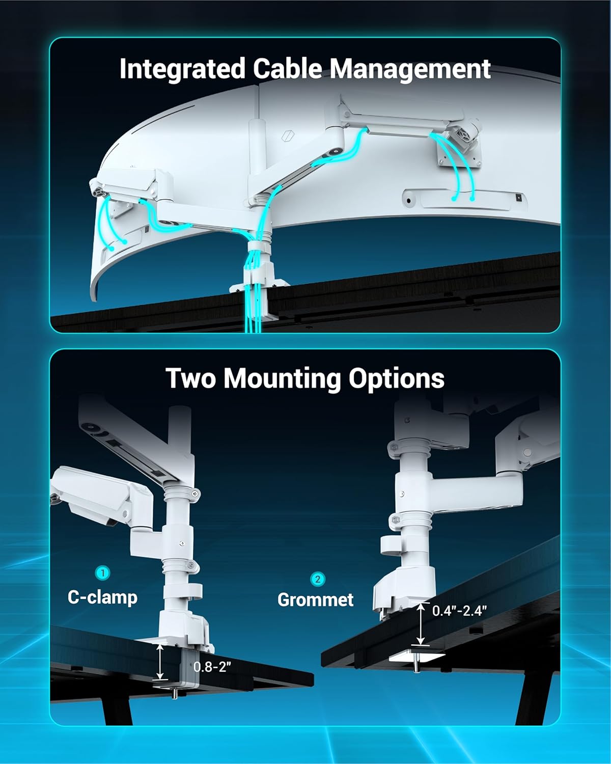 Dual Monitor Arm for 13-49 Inch Ultrawide Screens, Heavy Duty Monitor Mount for 2 Monitors up to 44lbs, Full Motion Vertical Stacked Dual Monitor Arm Desk Mount, 75/100mm VESA Mount, White