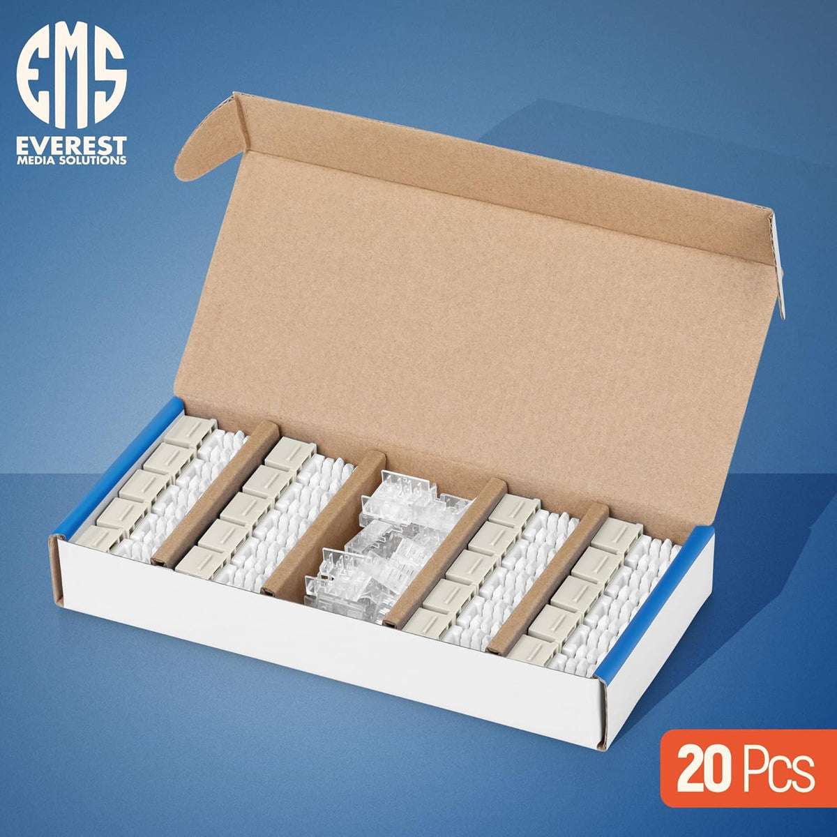 Everest 90° Angled RJ45 Cat6 Keystone Jacks 20-Pack in Light Almond - Slim Profile Female RJ45 Connectors - Cat 6 Keystone Jack - Compatible with 90° Angled Speed Termination Tool - easyJACK