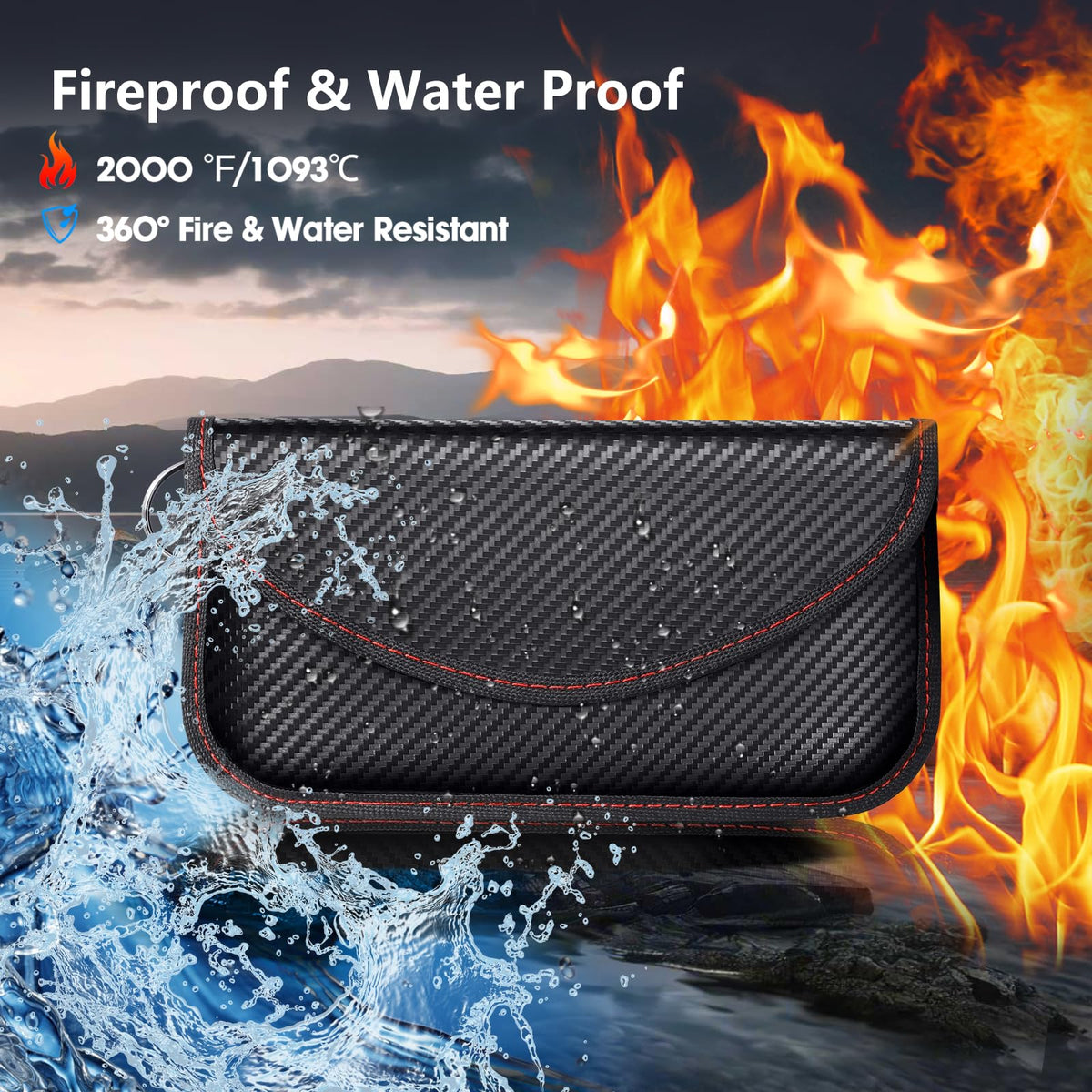 Faraday Bags for Phones & Car Keys, 2 Pack Signal Blocking Pouch - Anti-Theft RFID/GPS/Bluetooth/WiFi/5G Shielding Case, Waterproof Carbon Fiber