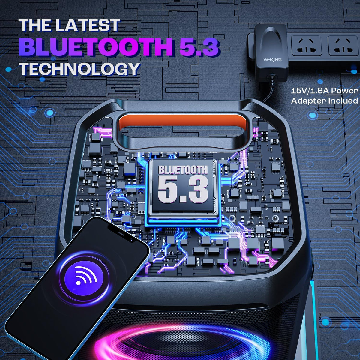W-KING Large Bluetooth Speaker, 240W Peak Loud Boom Box 2×5.25" Subwoofers & 115dB Deep Bass, IPX6 Waterproof, Wireless Speakers, 24H, For Outdoor Party, Mic&Guitar Input, RGB Lights,Echo, EQ, TF, AUX