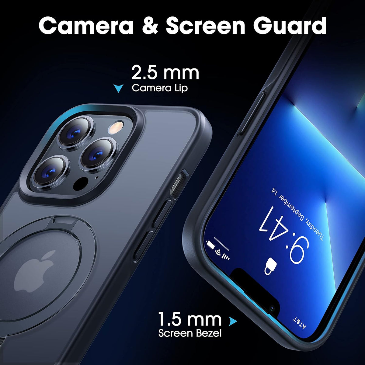 CASEKOO Designed for iPhone 13 Pro Max Case with Magnetic Invisible Stand [Military Drop Protection] [Compatible with MagSafe] Shockproof Translucent Matte Slim Promax Phone Cover 6.7", Black