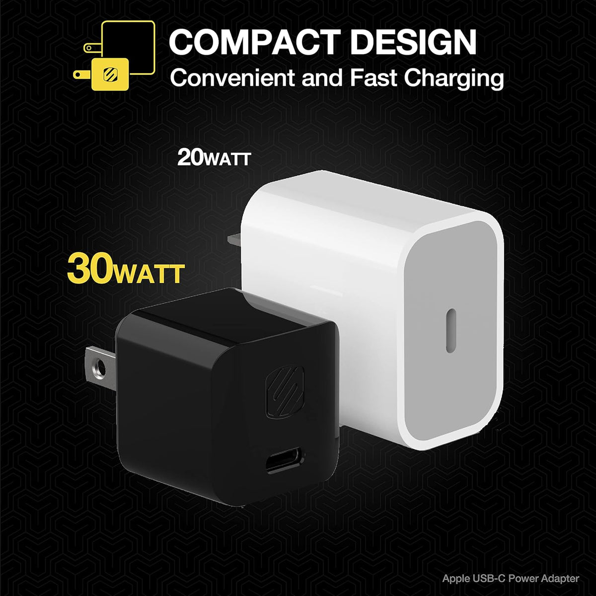 Scosche HPDC30M Powervolt 30W USB Type-C Wall Charger, Fast Charging Compatible with Power Delivery 3.0, 2.0, Black