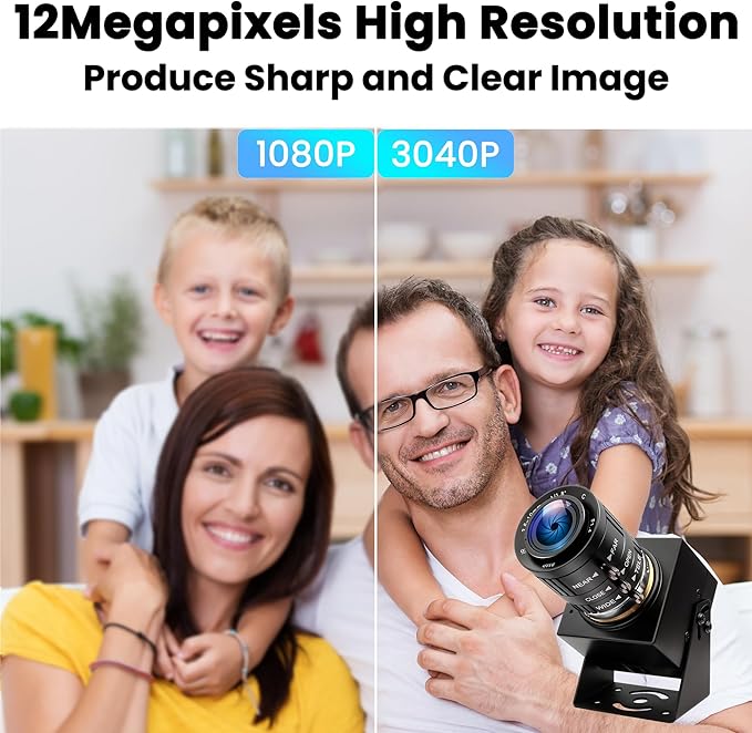 USB Camera 120fps High Speed Webcam Golf Swing 4K 12Megapixels USB Cam with 3X Manual Optical Zoom Lens Lightburn PC Computer Plug and Play for Linux Windows Mac OS