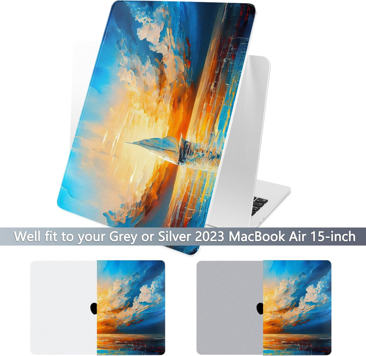 Batianda Premium Case for New MacBook Air 15 inch 2025 M4 2024 2023 with M3 M2 Chip Model A3114 A2941, Designed Protective Plastic Hardshell & Keyboard Cover & Screen Protector, Sail