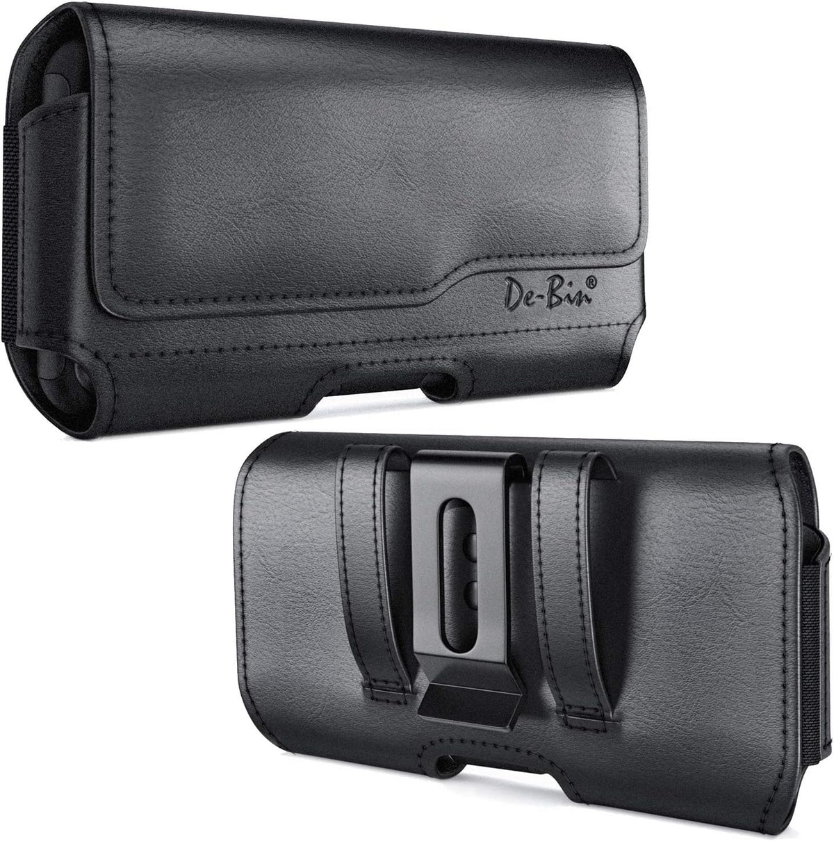 De-Bin Holster for Galaxy S24, iPhone 15/14/13/12/11/X/Xs/10 - Black Belt Clip Pouch with Magnetic Cover, Fits Otterbox.