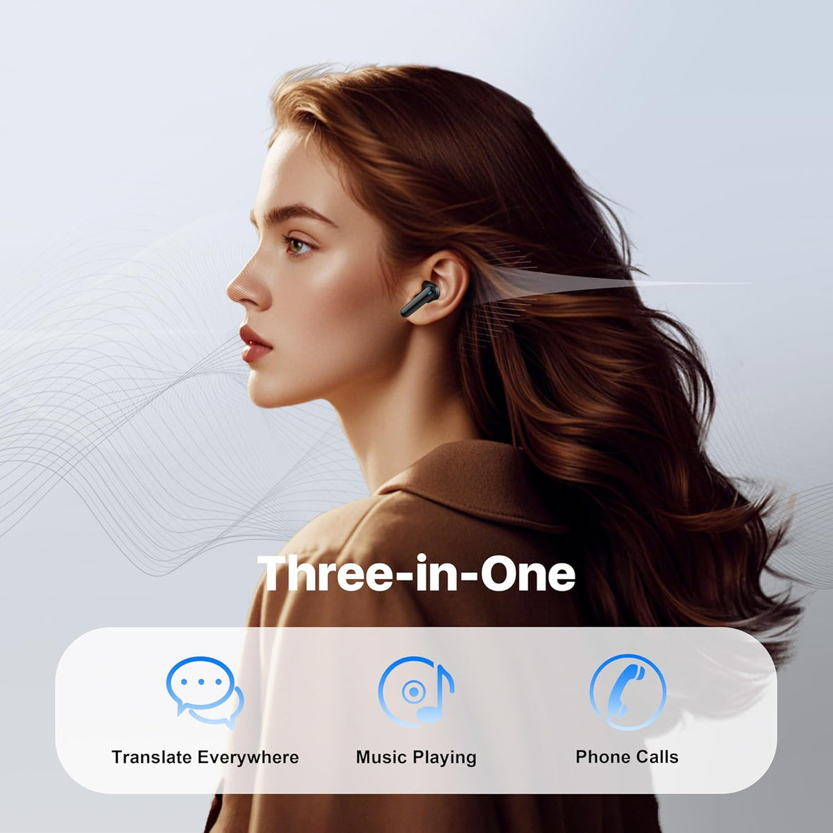 Active Noise Cancelling Wireless Earbuds with Real Time Translation, in Ear Bluetooth 5.4 Headphones Stereo Bass Ear Buds Translator via APP (Black)