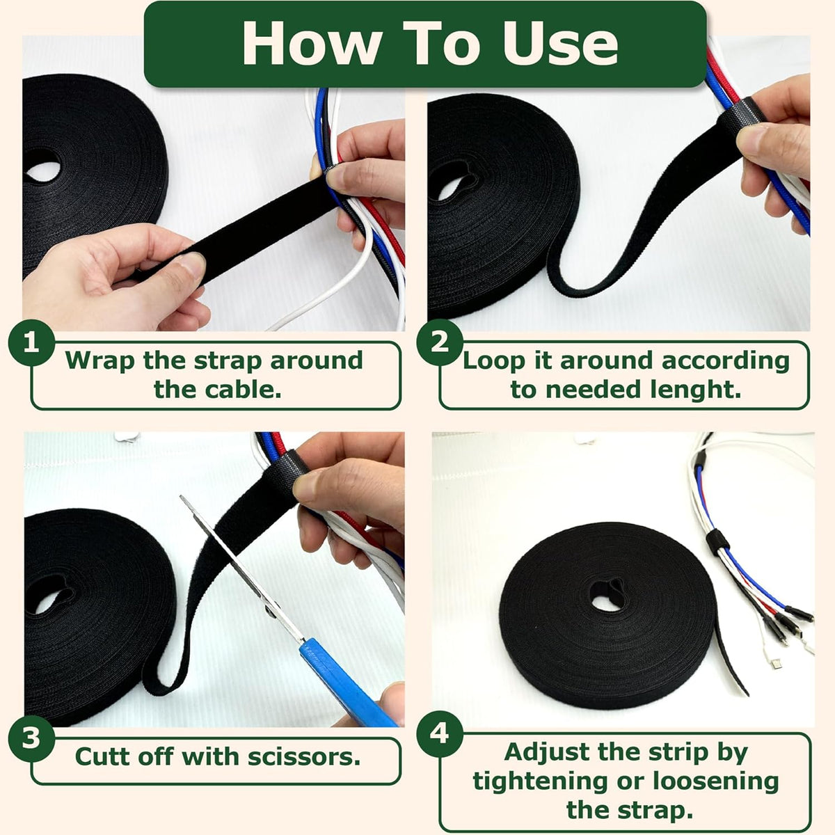 ECOHomes 3/4 Inch x 30 FT Cable Ties Wrap, Double Sided Hook and Loop Straps for Cable & Cord Management