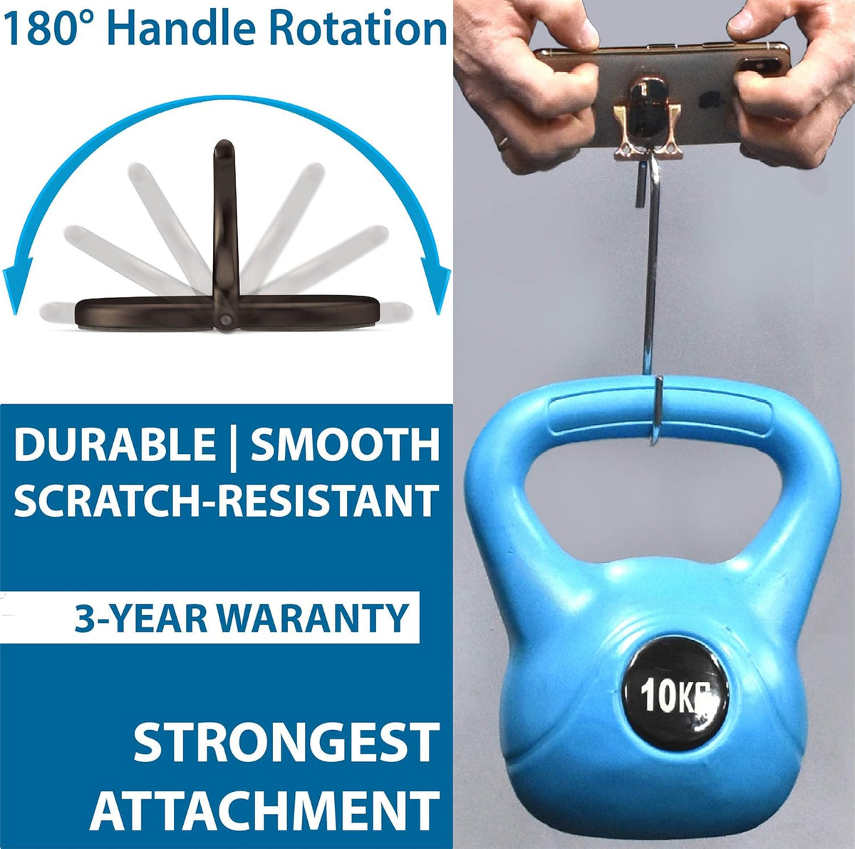 Phone Grip Holder Ring Kickstand, Unique 3-Finger Shape for Comfort & Security, Lightweight, Durable [Gun Black]
