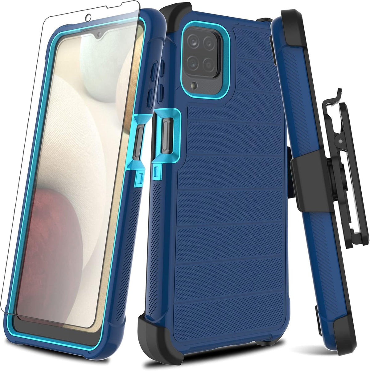 Samsung A12 Case with TPU Screen Protector, [Holster Series] Full Body Heavy Duty Protective Cover with Kickstand