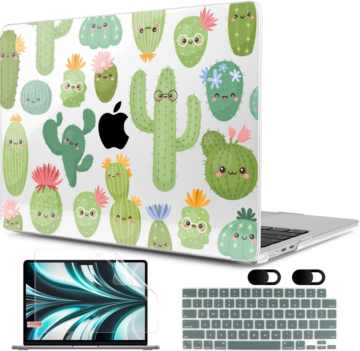 MEEgoodo Case for M4/M3/M2 MacBook Air 13.6 inch Case 2025 2024 2022, Fit Model A3240/A3113/A2681, Laptop Hard Shell with Keyboard Cover Compatible with MacBook Air 13 inch, Smiley Cactus