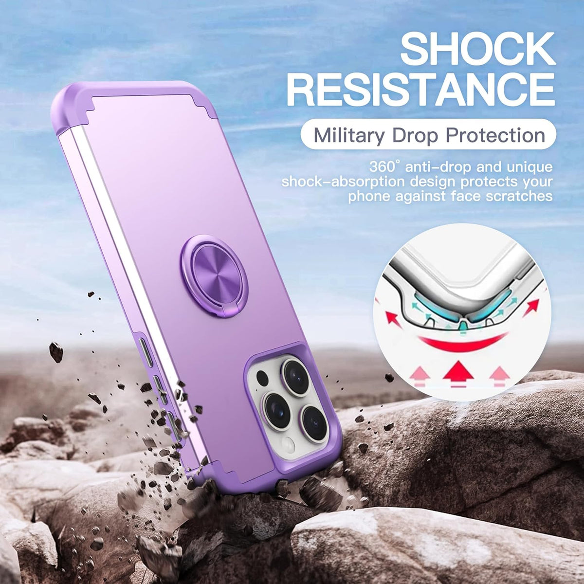 IDweel iPhone 13 Pro Max Case - Purple, 2-in-1 Shockproof with Screen Protector, 360° Ring Holder, Camera Lens