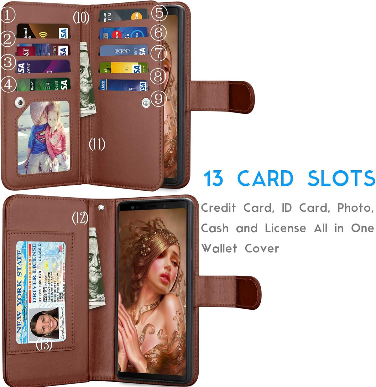Tekcoo Galaxy Note 9 Case, PU Leather Wallet Case, ID Cash Credit Card Slots Holder, Detachable Magnetic Hard Case