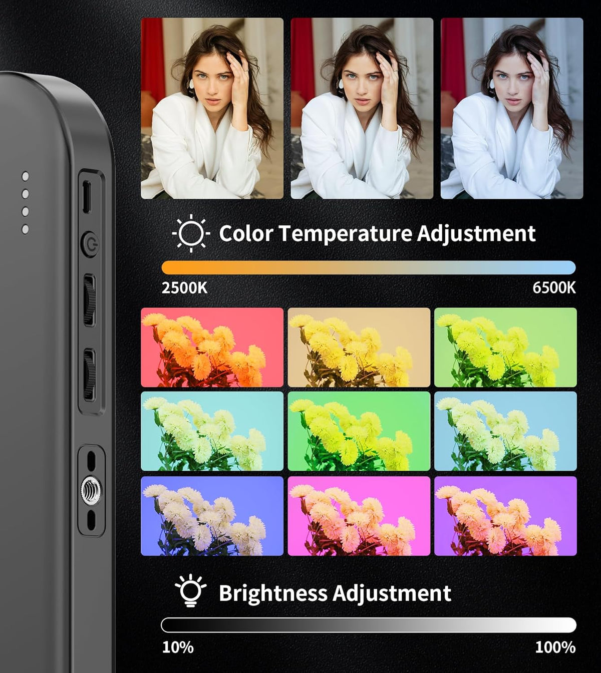 Double-Sided Magnetic Phone Ring Light with Mini Tripod Stand,448 LED 6000mAh Rechargeable RGB Selfie Light for iPhone,Handheld Stabilizer with Light for Magsafe/Phones/Video Recording/Makeup/Photos