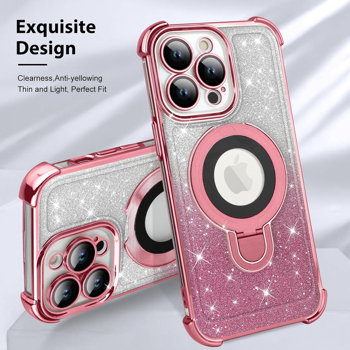 KANGHAR for iPhone 13 Pro Max Case, MagSafe Support, Kickstand, Electroplate Edge, Shockproof, Pink