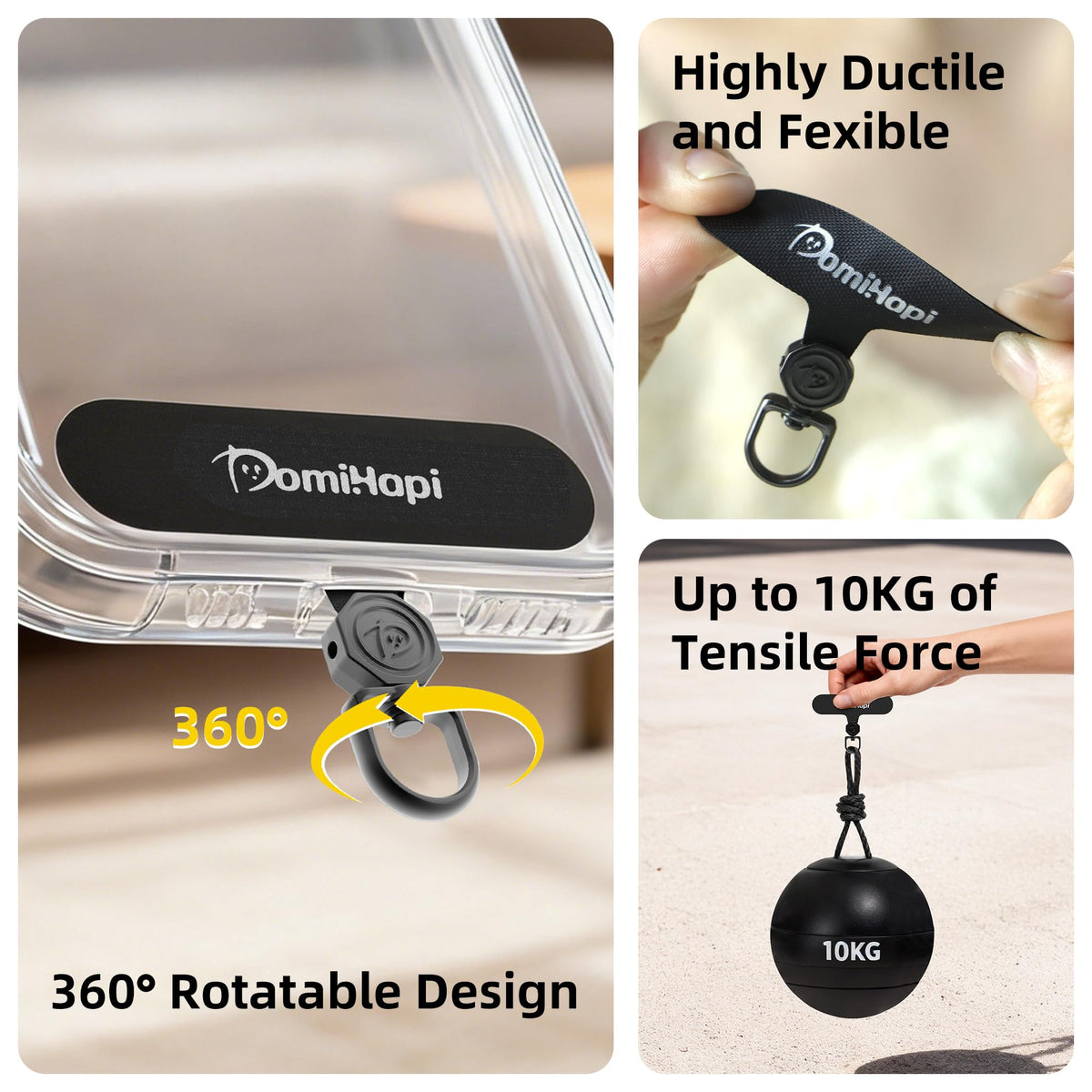 DomiHapi Phone Tether Tab, 4-Pack 360° Rotatable Secure Anti-Drop Lanyard & Wrist Strap Compatible Patch for Cell Phone Case