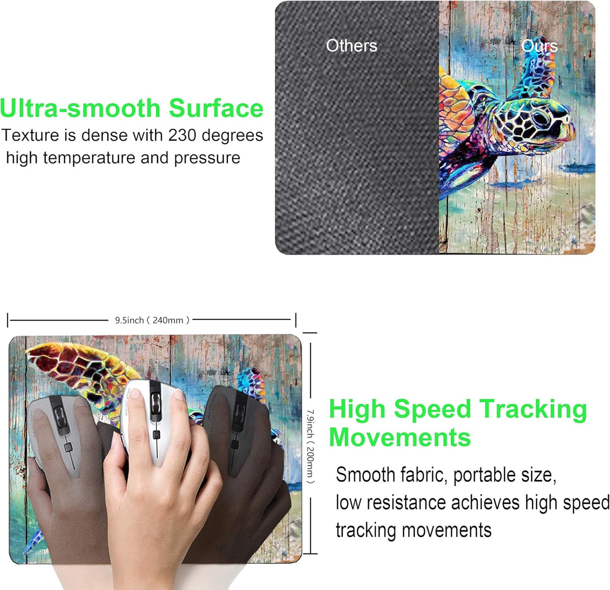 Turtle Mouse pad, Personalized Computer Mousepad, Office Decoration Accessories Gift, Non-Slip Rubber Mouse mat for Laptop