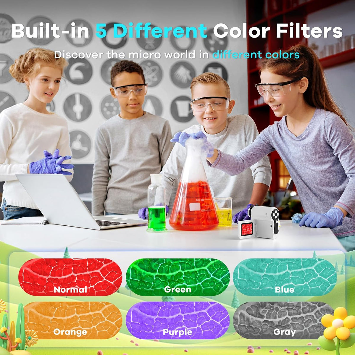 Hideal HP60 [3-in-1] 2" IPS Microscope for Kids: [Auto On & Off] Portable Handheld Microscope Miniscope, Pocket Mini