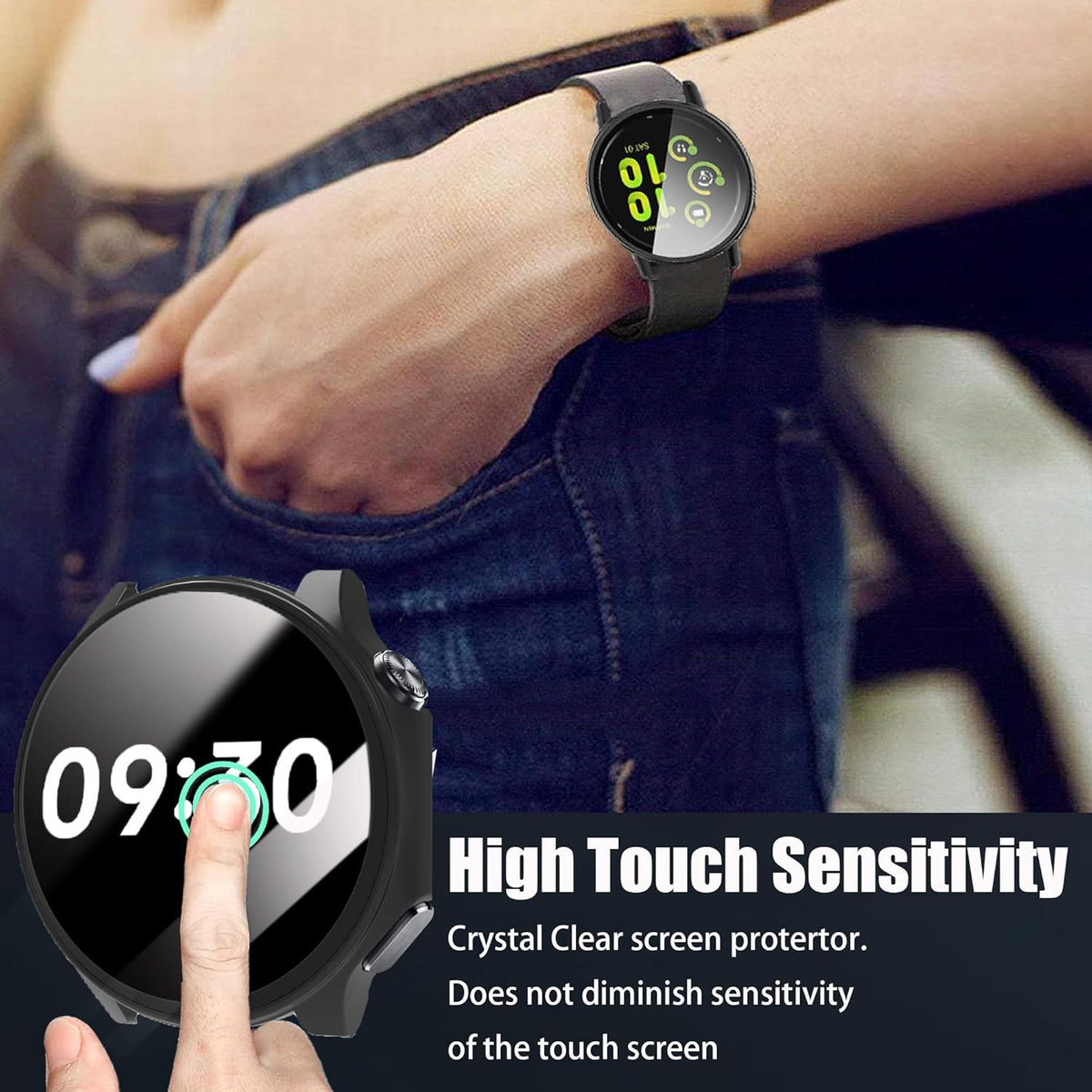 Lamshaw Hard PC Case for OnePlus Watch 2, with Screen Protector (2 Pack-Black+Black)