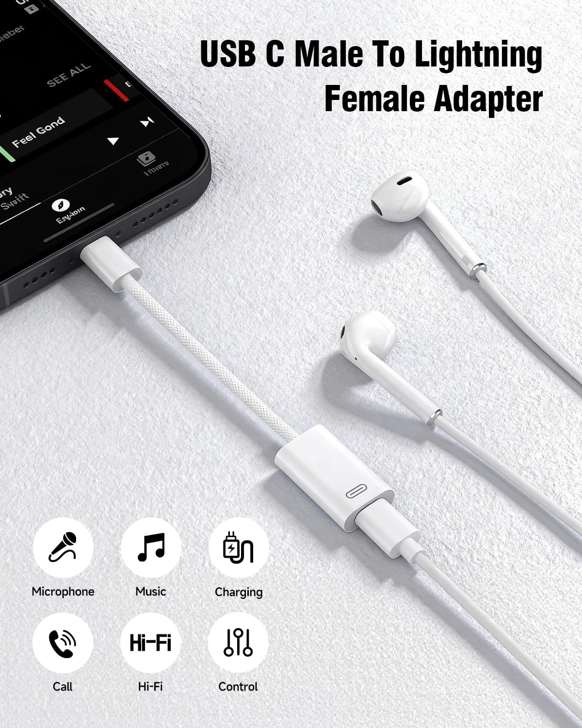 GetsISKON 17/16/15 6/5/4, USB C to Lightning Headphone Audio Adapter, Type C Male to Female Lightning Earphone