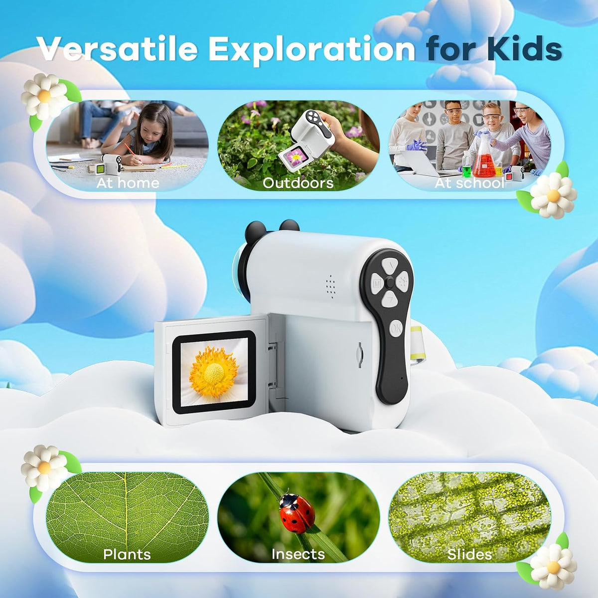 Hideal HP60 [3-in-1] 2" IPS Microscope for Kids: [Auto On & Off] Portable Handheld Microscope Miniscope, Pocket Mini