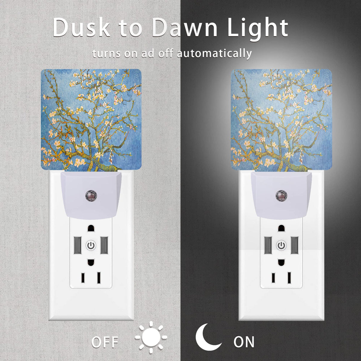 Oeaskly Blossoming Almond Tree Night Light,Night Lights Plug into Wall for Boys Girls, Led Lamp for Stairway/Hallway/Bedroom 0.5W Nightlight Sleep