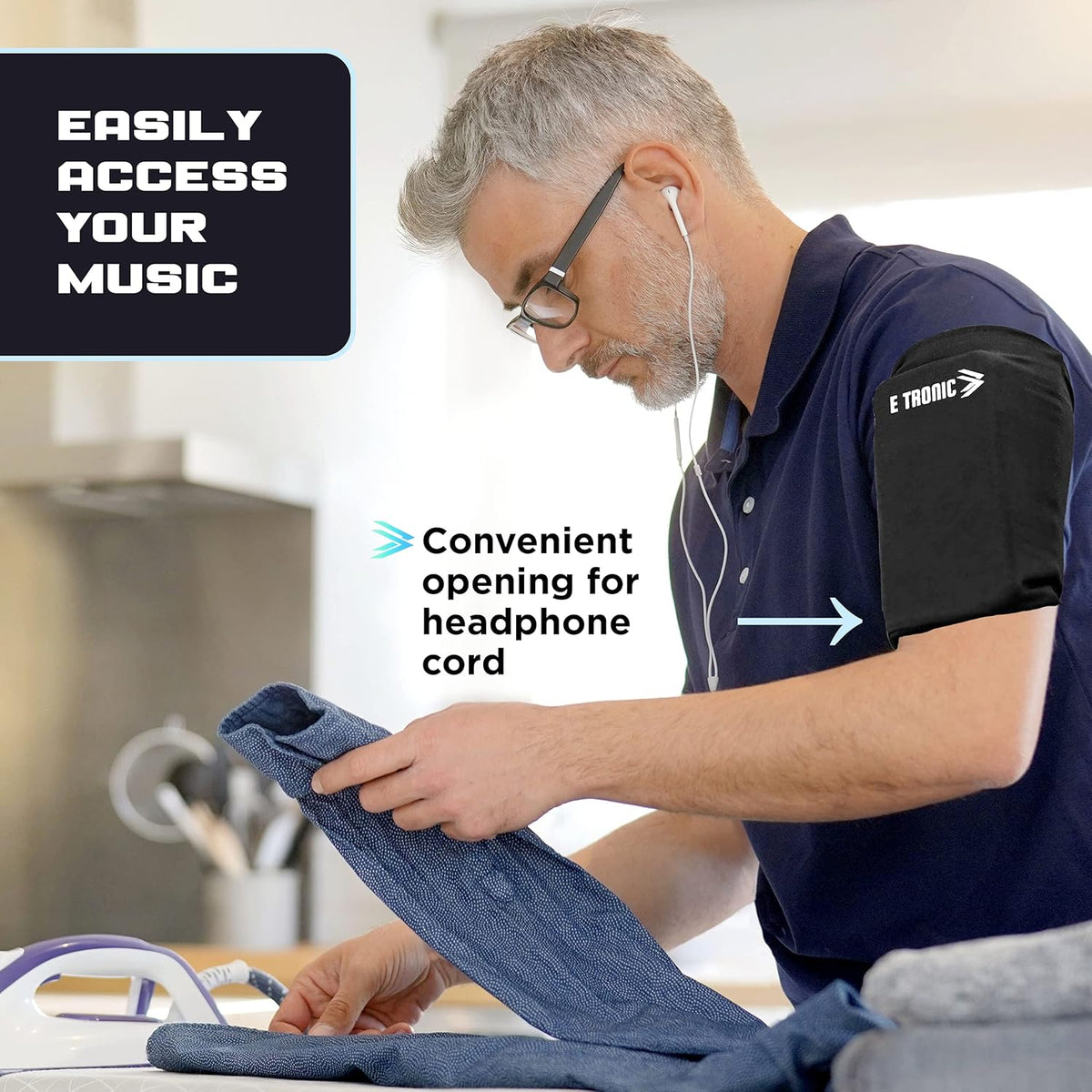 E Tronic Edge Phone Holder for Running, Black, Large, Cell Phone Arm Bands with Reflective Logo