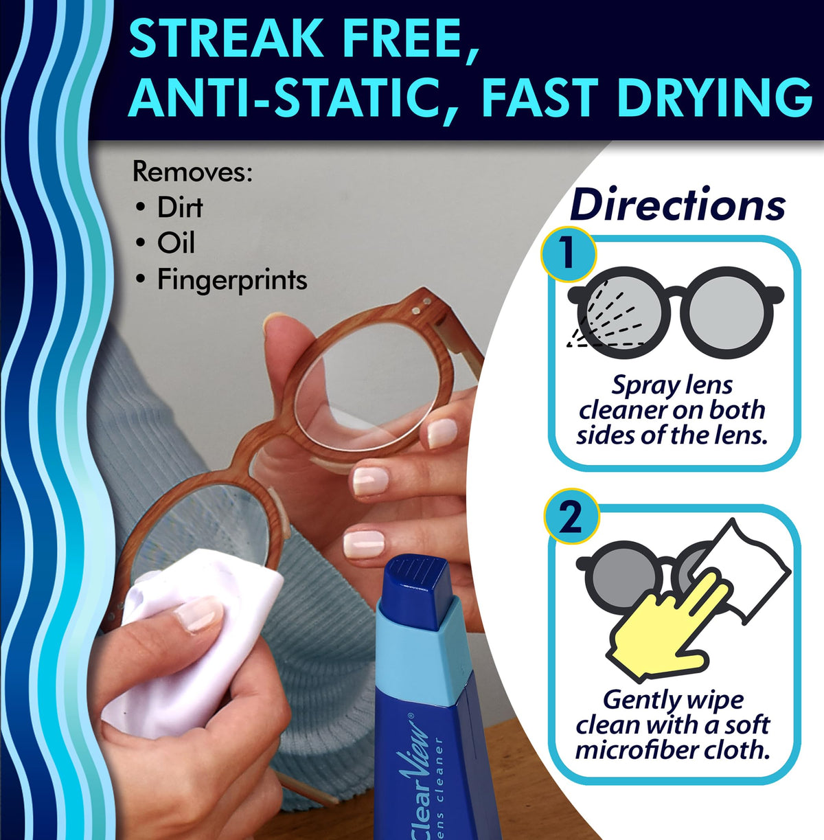 Portable Lens Cleaner Kit - Eyeglass Lens Cleaner Spray Kit with Refillable Spray + Microfiber Cloth, Compact Eye Glass Cleaners Spray, Safe for All