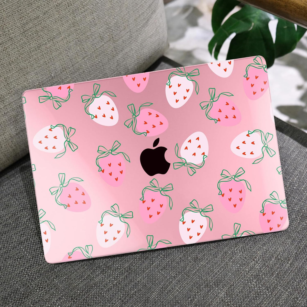 MEEgoodo for MacBook Air 13 inch Case 2021 2020 2019 2018 Released A2337 M1 A2179 A1932 with Touch ID, Plastic Hard Shell & Keyboard Cover Compatible with MacBook Air Case 13.3, Strawberry & Bow