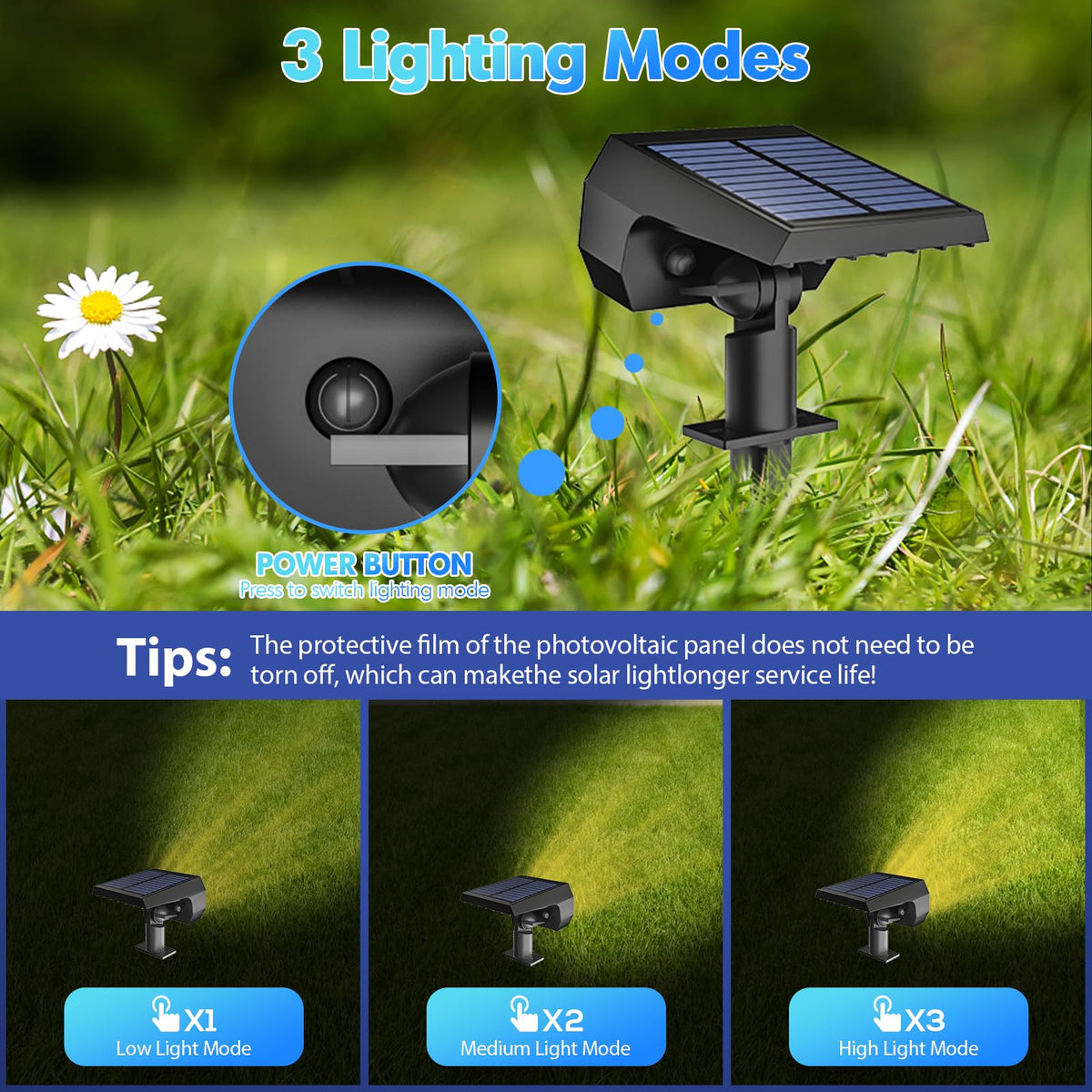 NYMPHY Solar Lights Outdoor Waterproof IP68, 56 LED 3 Lighting Modes Solar Powered Garden Yard Spot Solar Lights for Christmas Outside Landscape- 6
