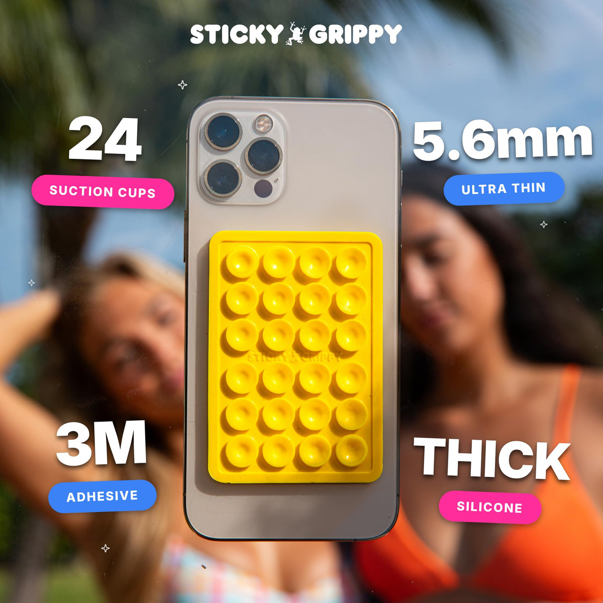 StickyGrippy Suction Phone Case Mount, Sillicon Adhesive Phone Accessory for iPhone and Android, Hands-Free Strong Grip Mirror Shower Phone Holder