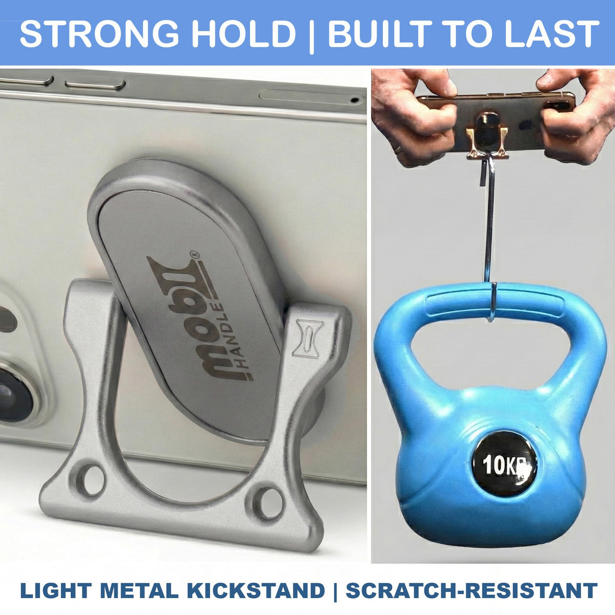 Mobi Handle: Patented 3-Finger Phone Grip & Stand - Comfortable & Secure Loop Holder for iPhone & Android - Ultra-Slim Zinc Alloy - Magnetic Mount
