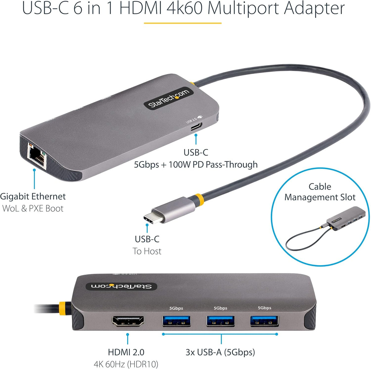 StarTech.com USB-C Docking Station for MacBook Pro M1 M2 M3 M4 and Windows, 4K 60Hz HDMI Video, HDR10, USB 5Gbps Hub, 100W Laptop Charging, GbE