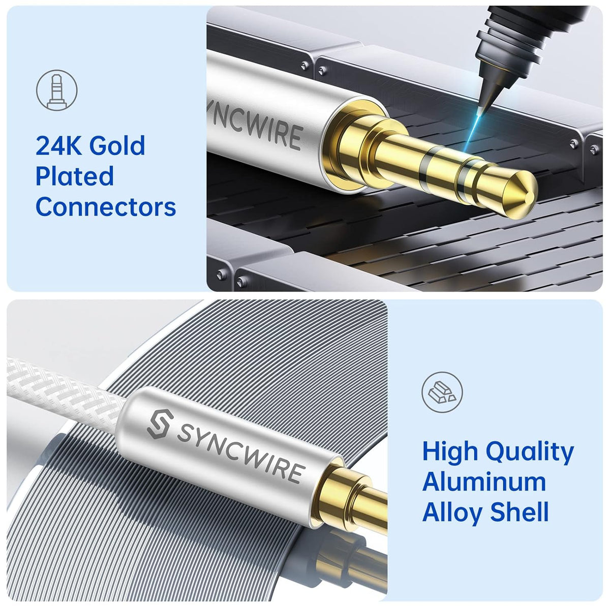 3.5 mm 2 MP3 Syncwire Aux Cable Audio Cable - m Nylon Jack Cable for Headphones, Apple iPhone iPod iPad, Echo Dot