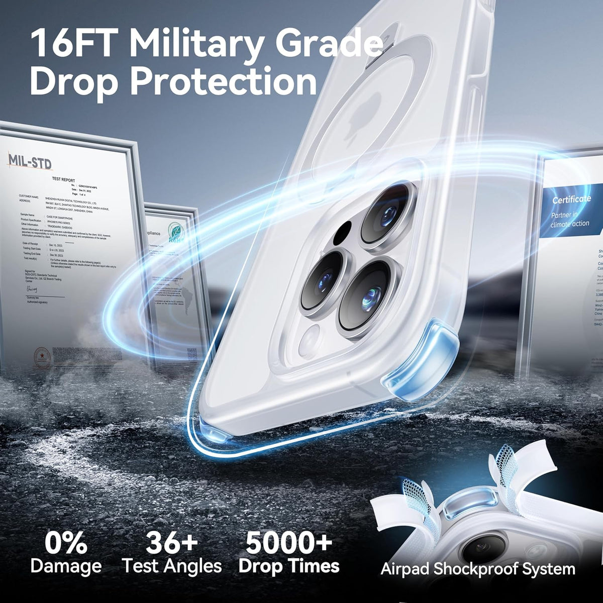 CASEKOO Designed for iPhone 16 Pro Case with Magnetic Invisible Stand [Military Drop Protection] [Compatible with MagSafe] Shockproof Slim Translucent Matte Case 6.3 Inch, Translucent White