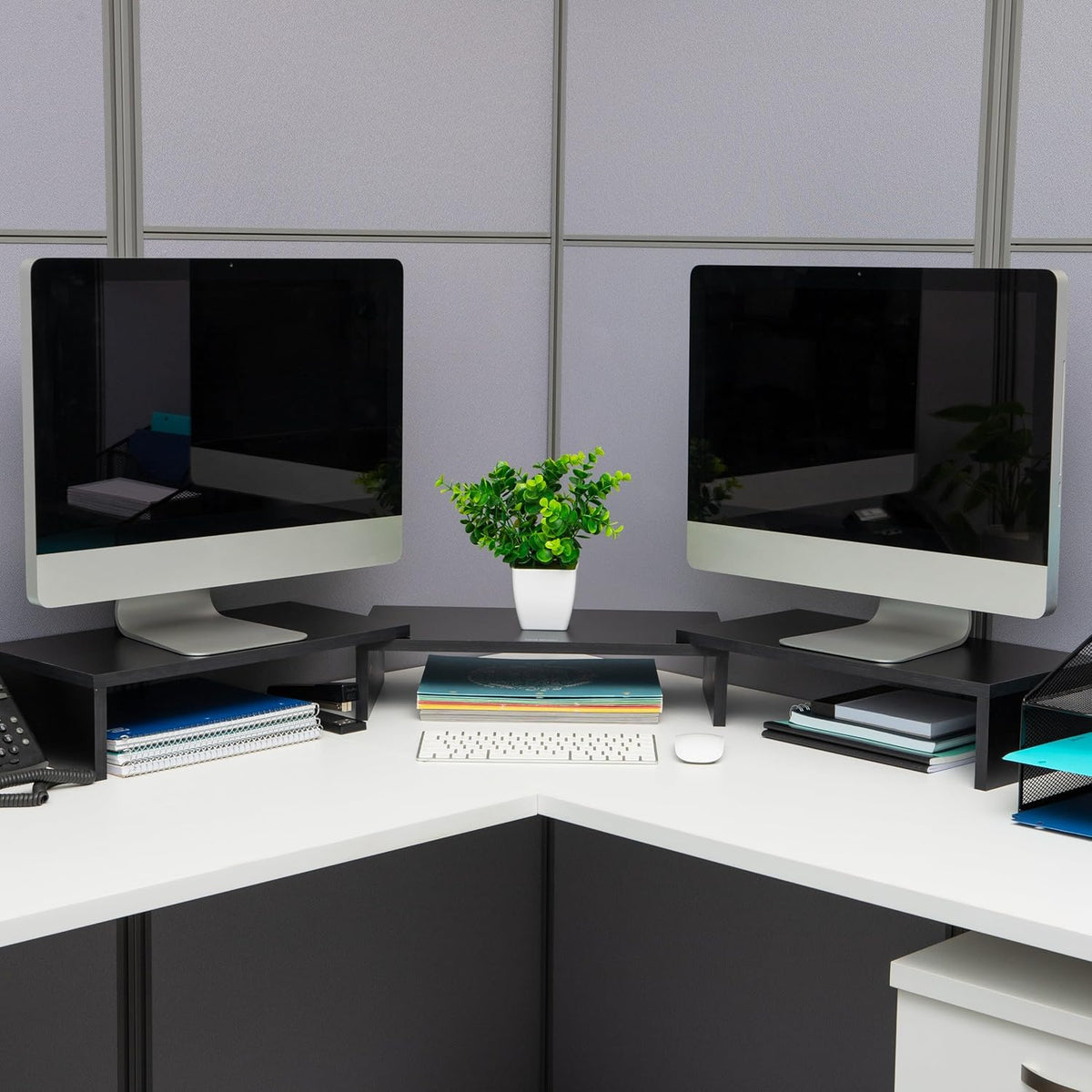 Mind Reader Dual Monitor Stand, Height Adjustable Desktop Organizer, Laptop Riser, 51.25" L x 9.25" W x 4.75" H, Black