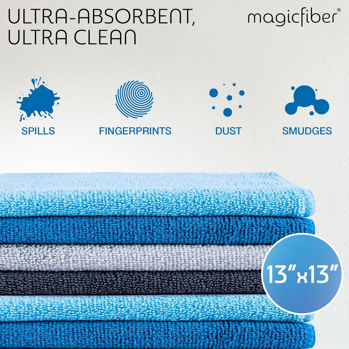 MagicFiber Microfiber Cleaning Cloth - 12 Pack, Large 13" x13” Highly Absorbent Streak-Free Micro Fiber Cleaning Rags Towels for House, Car, Windows, Housekeeping, Household Dusting, Kitchen
