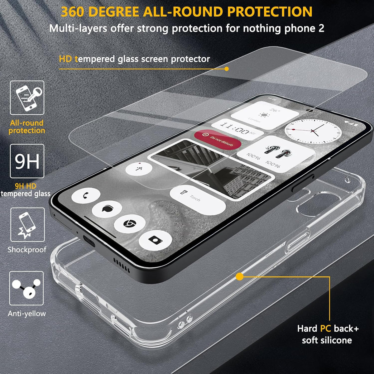 Nothing Phone 2 Case by Hensinple: Slim, Shockproof, Military Grade, Anti-Yellowing, with Tempered Glass Screen