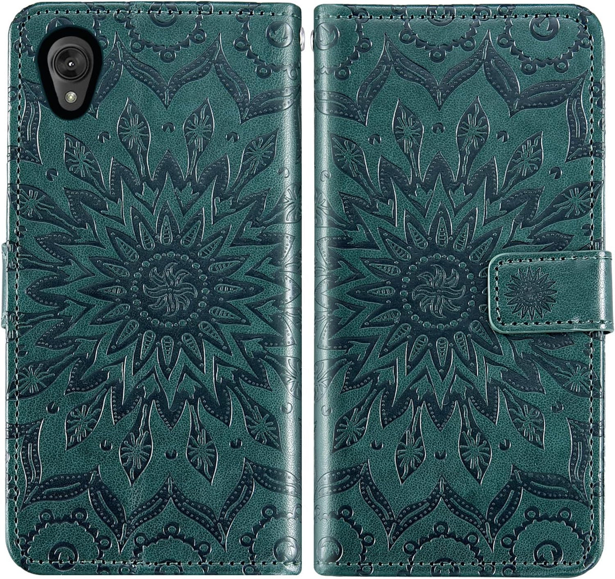 Motorola Moto E6 Wallet Phone Case with Tempered Glass Screen Protector, Leather Flip Cover, Card Holder Stand, Dark