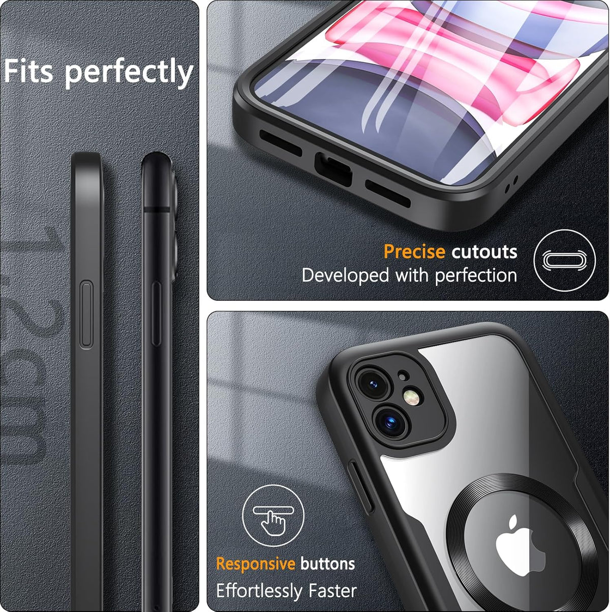 BESINPO iPhone 11 Magnetic Case, 360 Full-Body Shockproof, Built-in Screen Protector, MagSafe Compatible, Black, 6.1"