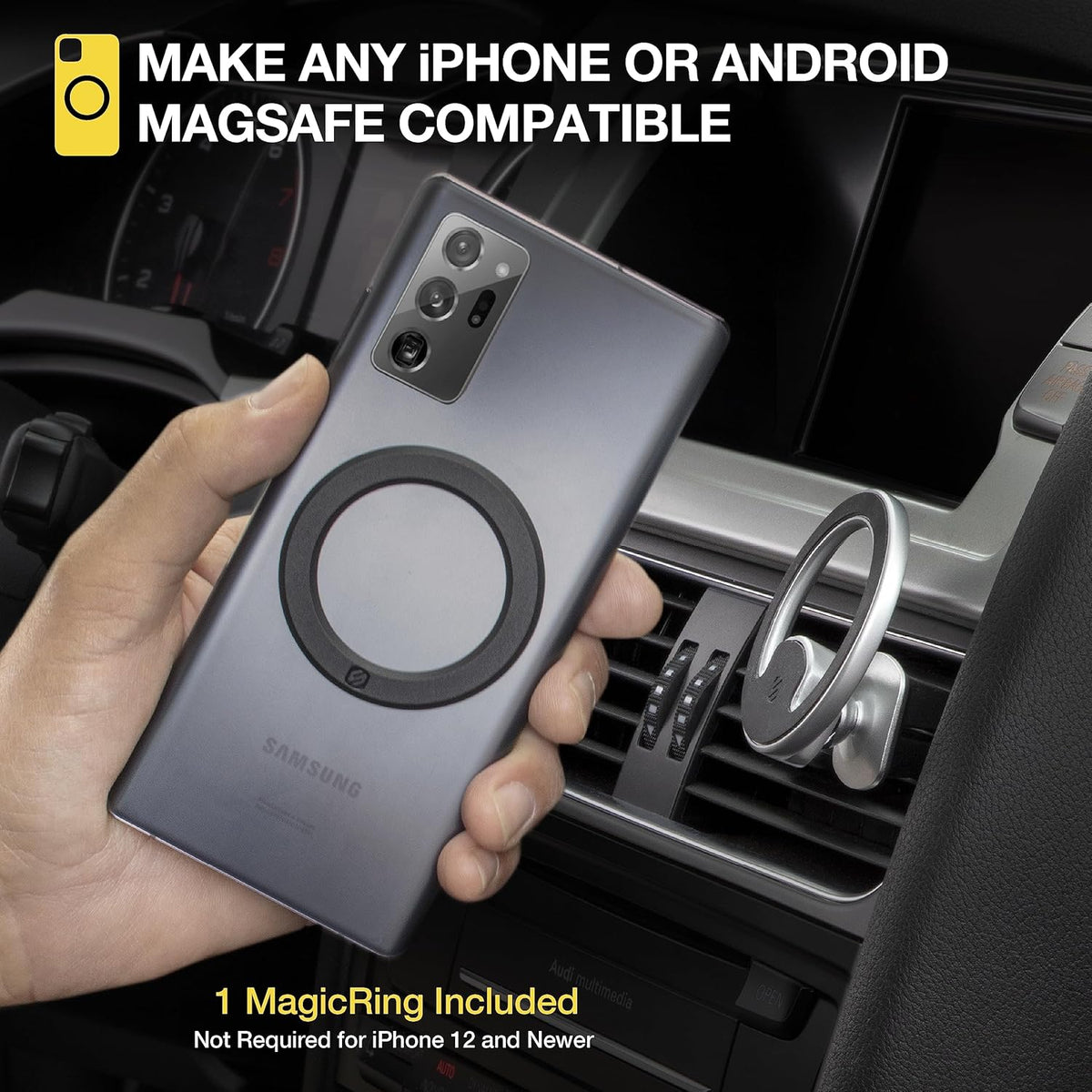 Scosche MagicMount Elite2 Magnetic Phone Mount for MagSafe Devices, 360° Adjustable Magnet Head, Black