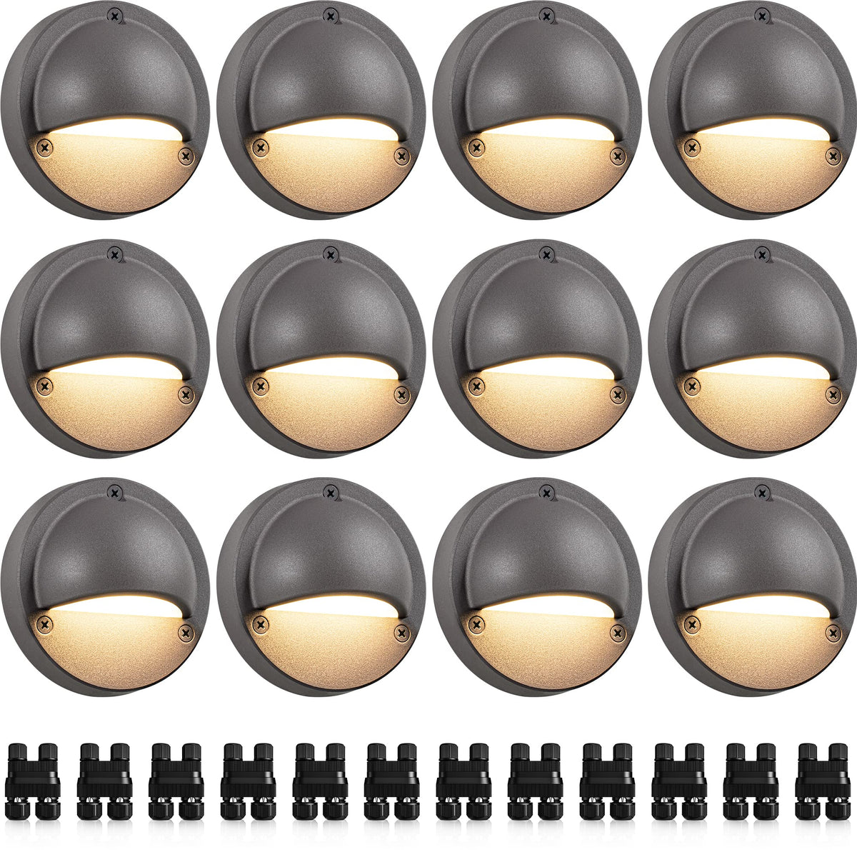 SUNVIE 12 Pack Low Voltage Deck Lights 5W LED Landscape Step Stair Lights Outdoor with Fastlock2 Wire Connector 3000K 12-24V Accent Lighting